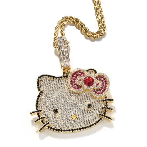 Luxury Iced Kitty Pendant Necklace w/ Twist Chain