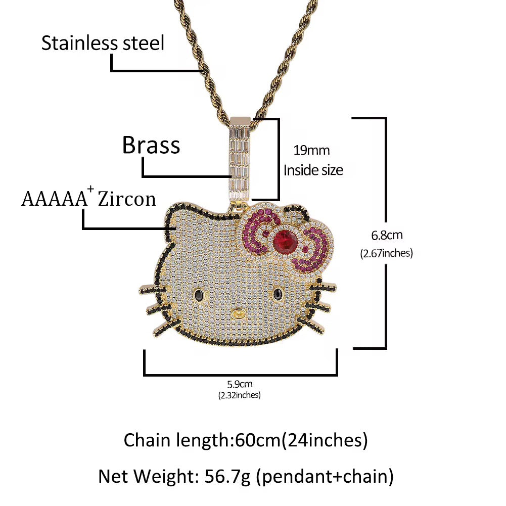 Luxury Iced Kitty Pendant Necklace w/ Twist Chain