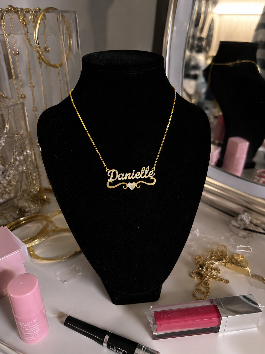 18K Gold Stainless Steel Custom Diamond Heart Name Pendant Necklace ✨
