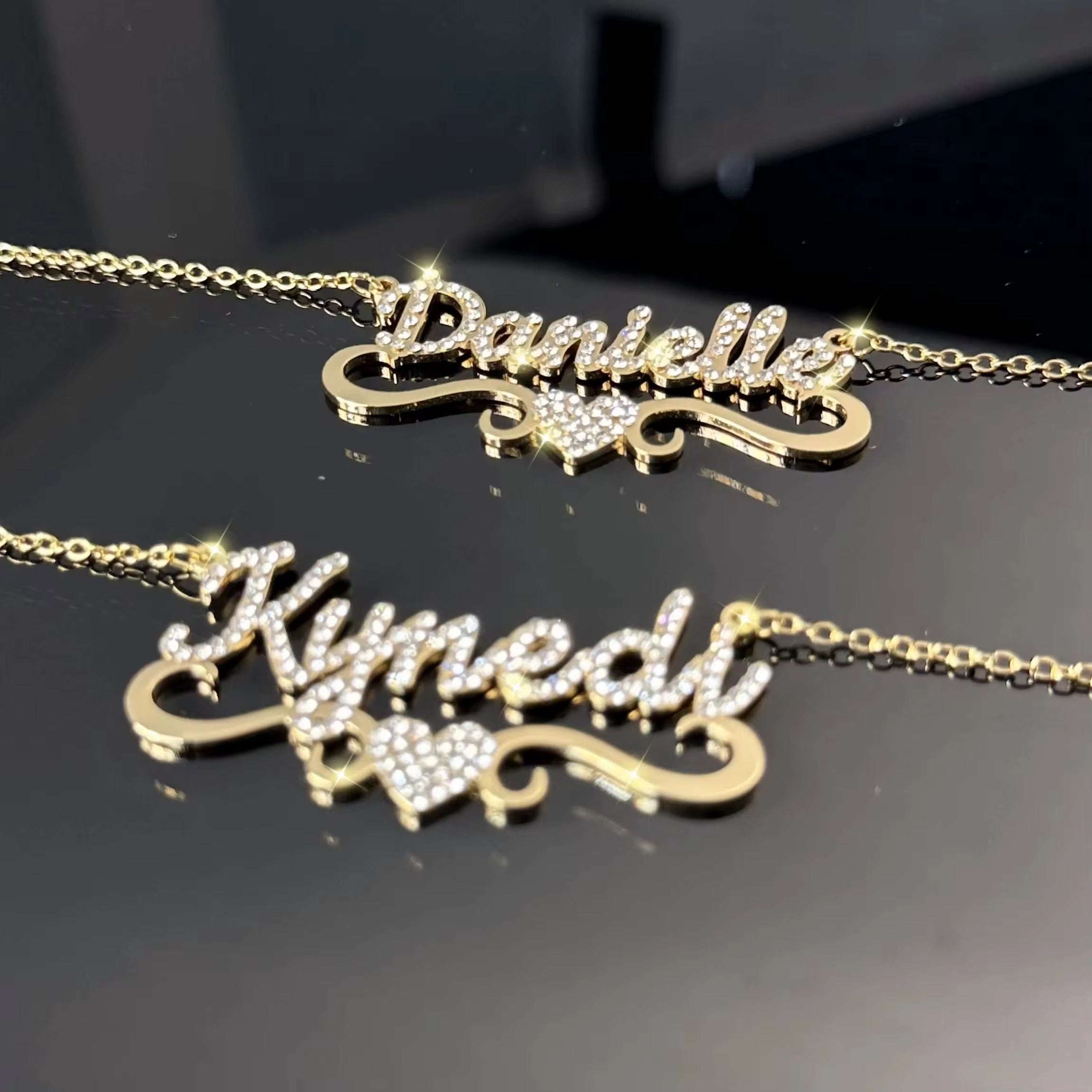 18K Gold Stainless Steel Custom Diamond Heart Name Pendant Necklace ✨